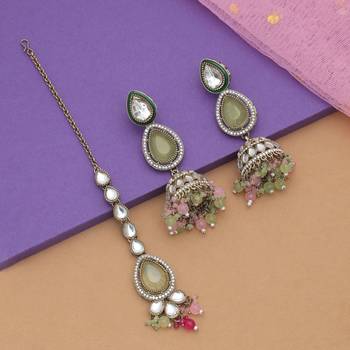 Multi color kundan earrings tikka set 2