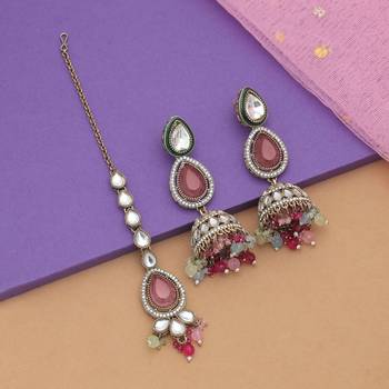 Multi color kundan earrings tikka set 2