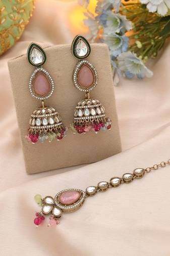 Multi color kundan earrings tikka set
