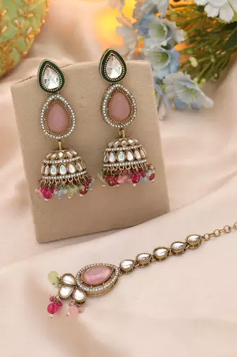 Multi color kundan earrings tikka set