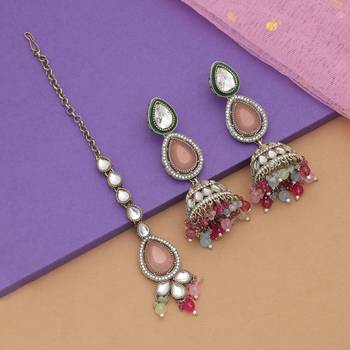 Multi color kundan earrings tikka set 2