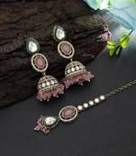 Light pink color kundan earrings tikka set