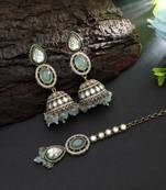 Sky blue color kundan earrings tikka set