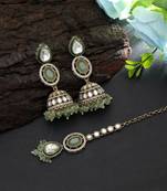 Pista green color kundan earrings tikka set