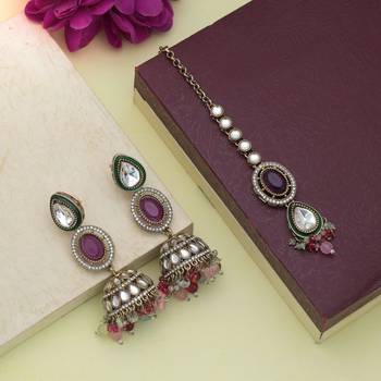 Multi color kundan earrings tikka set 2