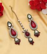 Maroon color kundan earrings tikka set