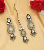 pista green color kundan earrings tikka set
