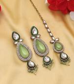 Pista green color kundan earrings tikka set