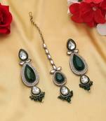 Green color kundan earrings tikka set