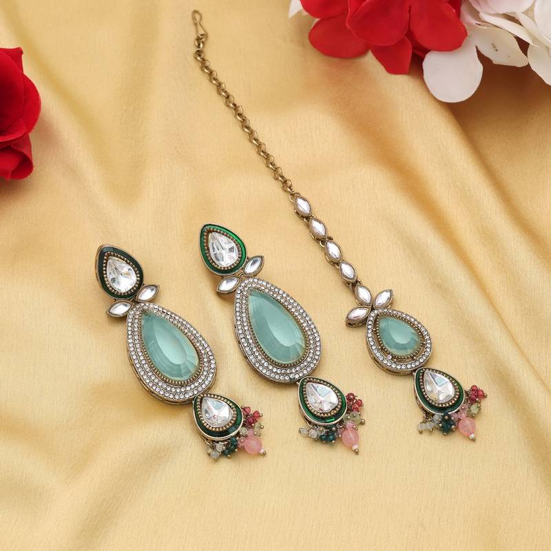 Multi color kundan earrings tikka set