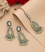 Pista green color kundan earrings tikka set