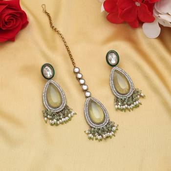 Pista green color kundan earrings tikka set 2