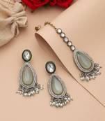 Sky blue color kundan earrings tikka set