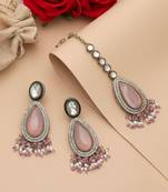 Light pink color kundan earrings tikka set