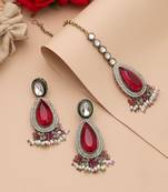 Multi color kundan earrings tikka set