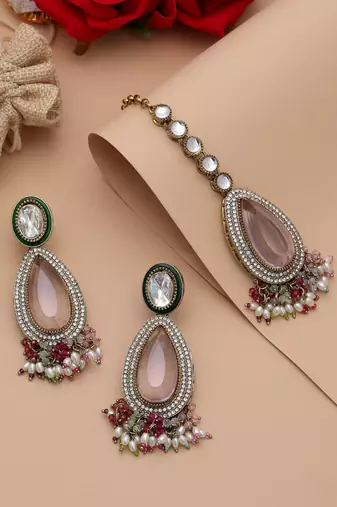 Multi color kundan earrings tikka set