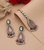 Multi color kundan earrings tikka set