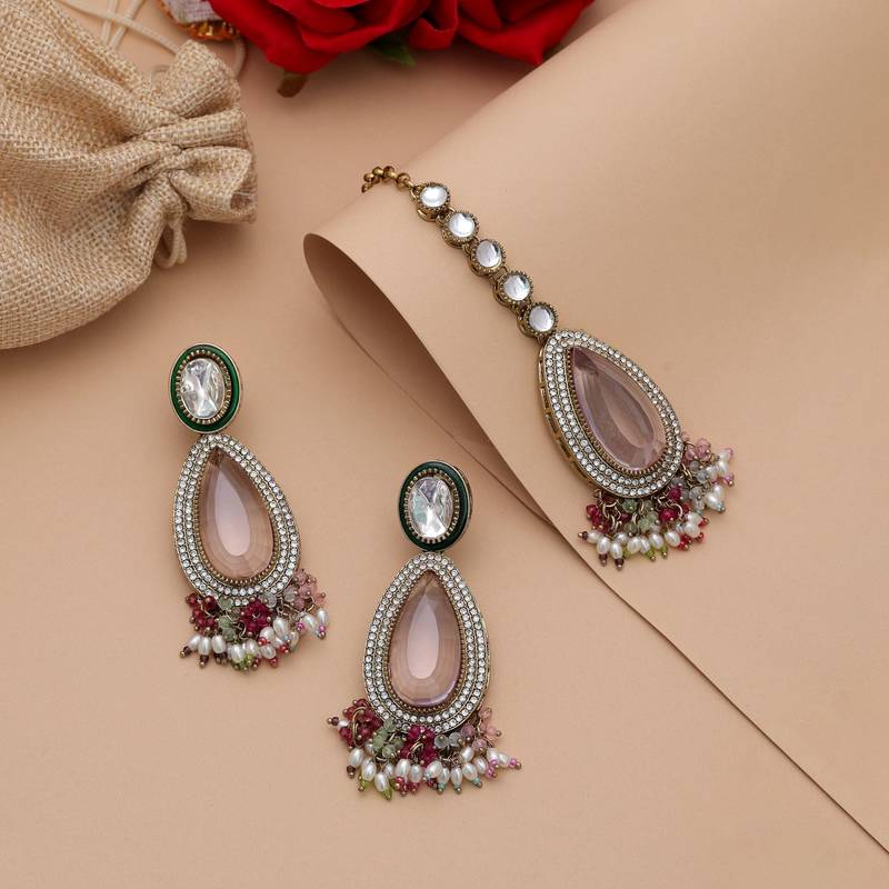 Multi color kundan earrings tikka set