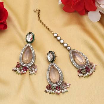 Multi color kundan earrings tikka set 2