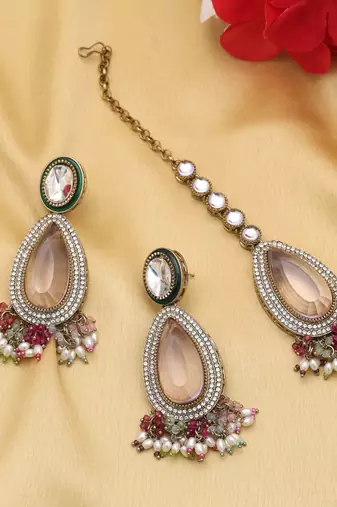 Multi color kundan earrings tikka set