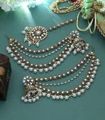 White color mirror kundan earrings tikka set
