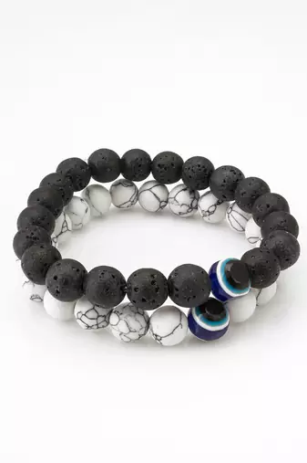 black white stone bracelet set