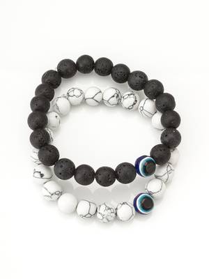black white stone bracelet set 3