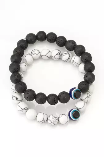 black white stone bracelet set