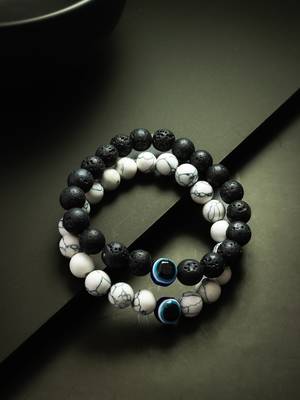black white stone bracelet set 4