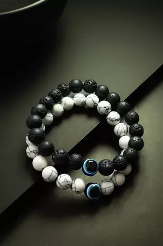 black white stone bracelet set