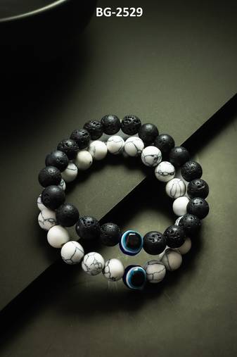 black white stone bracelet set