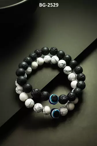 black white stone bracelet set