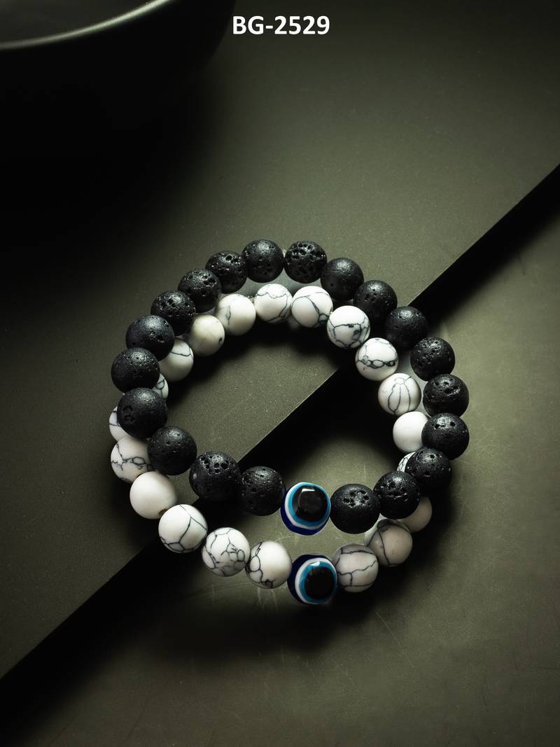 black white stone bracelet set