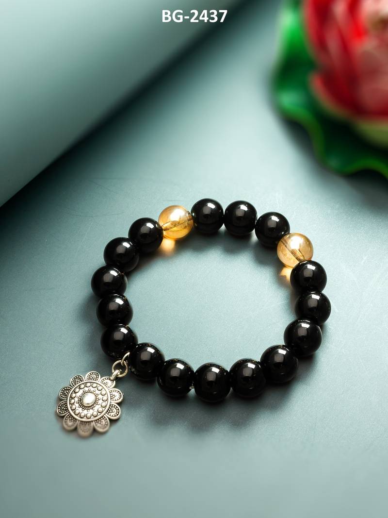 black floral charm bracelet
