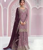 Purple chinon embroidered sequin salwar suit