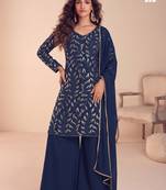 Navy georgette embroidered sequin sharara suit - free size