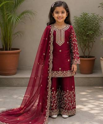 Gmy silk embroidery maroon readymade salwar suit 1