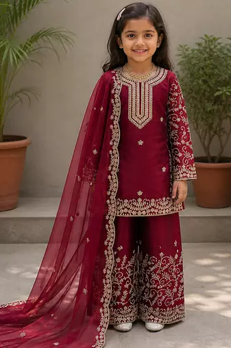 Gmy silk embroidery maroon readymade salwar suit