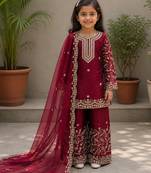 Gmy silk embroidery maroon readymade salwar suit