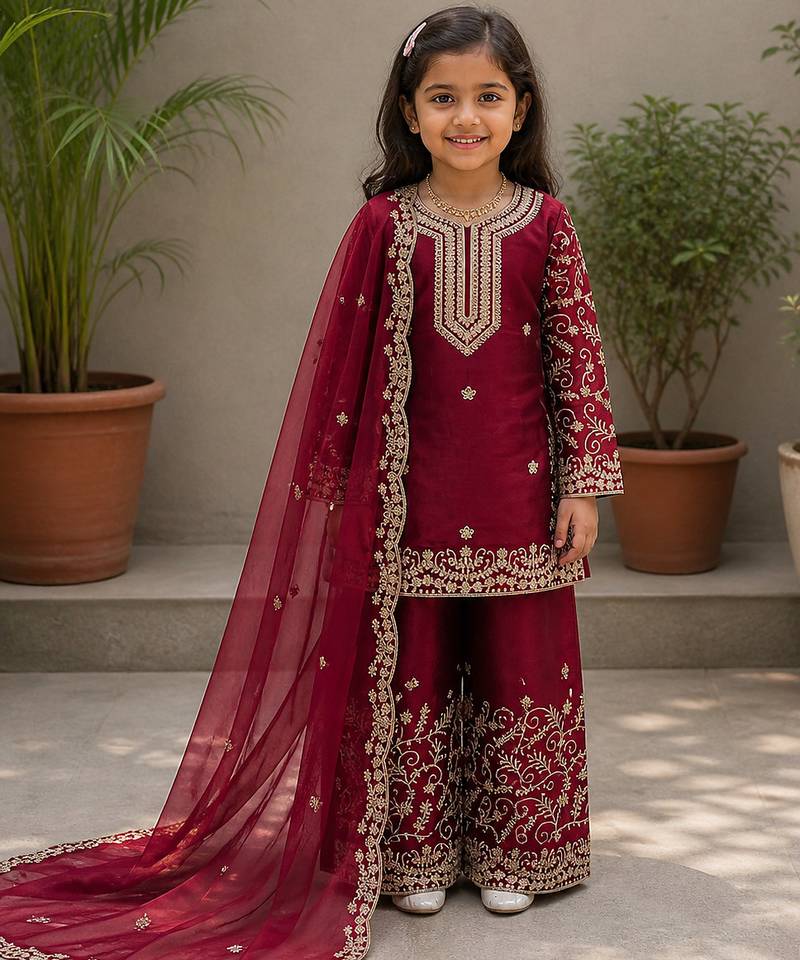 Gmy silk embroidery maroon readymade salwar suit