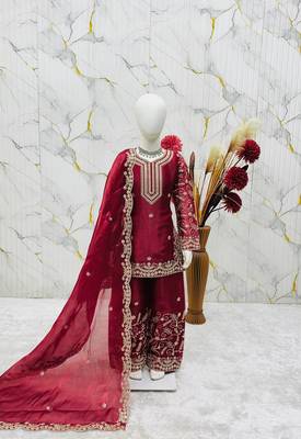 Gmy silk embroidery maroon readymade salwar suit 2