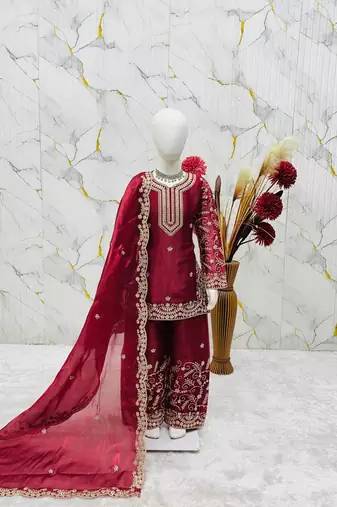 Gmy silk embroidery maroon readymade salwar suit