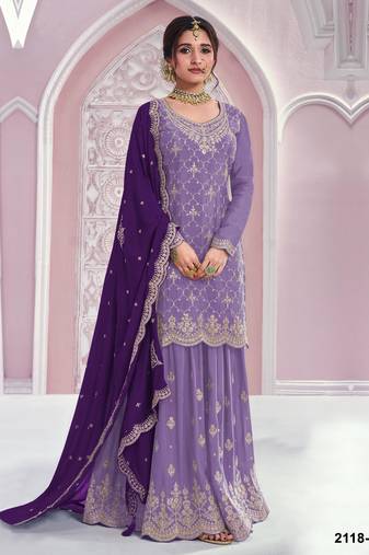 Lavender chinon embroidered sequin salwar suit