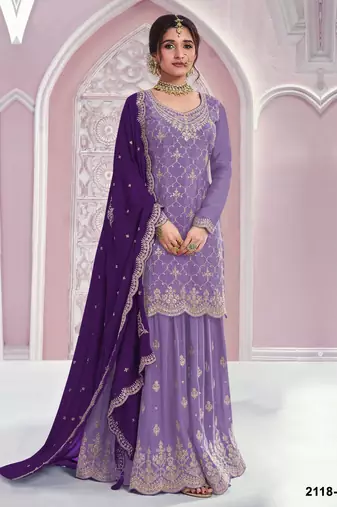 Lavender chinon embroidered sequin salwar suit