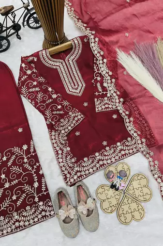Gmy silk embroidery maroon readymade salwar suit