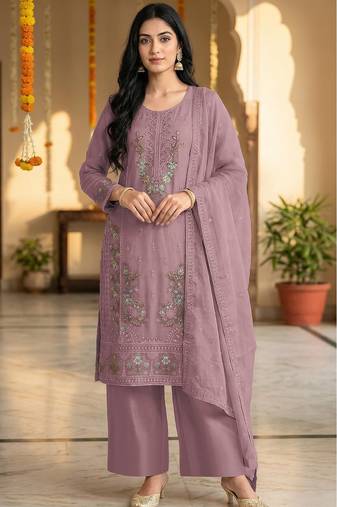 Purple chiffon embroidered sequin salwar suit