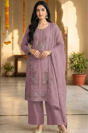 Purple chiffon embroidered sequin salwar suit