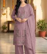 Purple chiffon embroidered sequin salwar suit