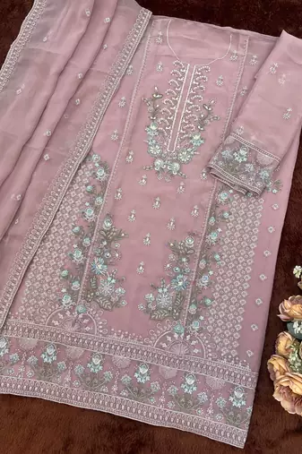 Purple chiffon embroidered sequin salwar suit