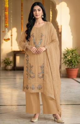 Yellow chiffon embroidered sequin salwar suit  1